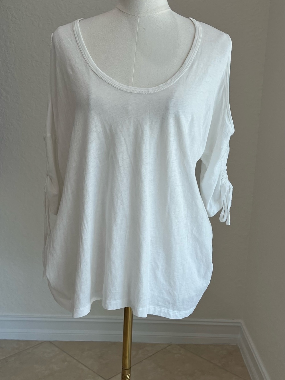 AllSaints White Scoop Neck Long Sleeve Tie-Sleeve Top